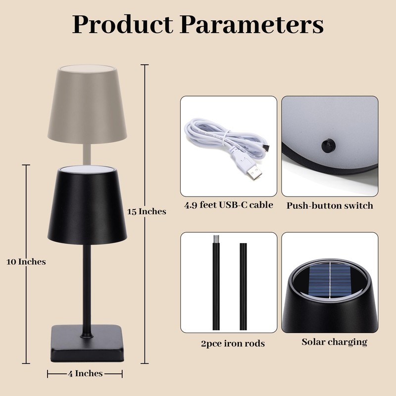 Livinlarge Cordless Table Lamps,Rechargeable Outdoor Solar LED Lamp,Portable USB Desk