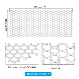 PATIKIL 11.8" x 5.9" Perforated Metal Sheets, 19Ga 0.39" Round Hole 304 Stainless Steel Mesh Stagger Expanded Perforated Metal Plate for Ventilation Grill Security Grates