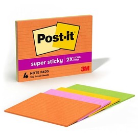 Post-it Super Sticky Notes, 20,3 x 15,2 cm, 4 almohadillas para orejas, 2x the Sticking Power, colección Rio de Janeiro, colores brillantes (naranja, rosa, azul, verde), reciclable (6845-SSPL)