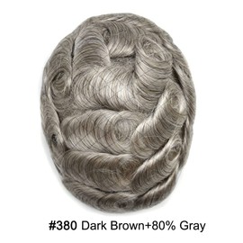 Hair Wonders Hair System For Men 0.04mm Ultra Thin Skin Mens Toupee Human Hair Replacement Toupee For Men 8x10 Hair Piece For Men Mens Hair Prosthesis Light to medium density#380 #3 DARK BROWN+80%GREY