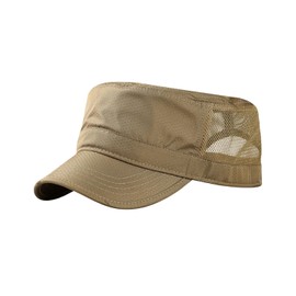 Lunenon Soleil Men's Mesh Cap, Breathable, Summer Hat, UV Protection, Flat Top Work Cap, Lightweight, Outdoor, UV Protection, Khaki, L