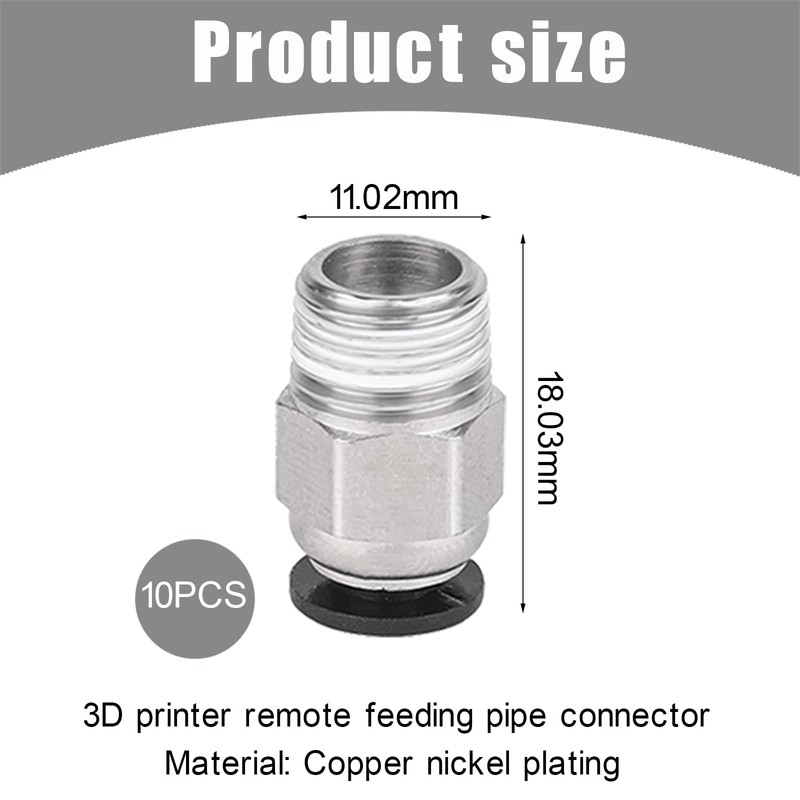 Pack of 10 3D Printer Pc4-M10 Connector, Pc4-M10 Connector, Pc4-M10
