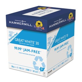 Hammermill 67780 Great White Recycled Copy Paper, 92 Brightness, 20lb, 8-1/2 x 11, 2500 Shts/Ctn