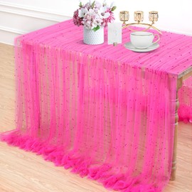 LuoluoHouse Pearl Table Runner Wedding Decorations: 3 Pieces 10ft Hot Pink Table Cloth Decor Tulle Lace Fabric for Bridal Veil Wedding Arch Party Sweetheart Table Decor 60x120 Inch