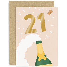 Old English Co. Special 21st Birthday Card for Him Her - Gold Foil Champagne Bottle Twenty-First Birthday Card for Son, Daughter, Niece, Nephew, Godson, Goddaughter | Blank Inside with Envelope