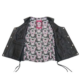 Hot Leathers VSL1017 Ladies 'Sugar Skull' Lined Black Leather MC Vest - Small