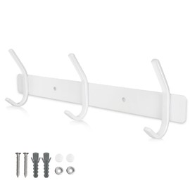 Qiannhee Heavy Duty Coat Rack Wall Mounted Coat Hooks White Wall Coat Rack 30CM up to 30KG with 3 Hooks Rustproof SUS304 Stainless Steel Clothes Rack Screw in for Bedroom Kitchen Bathroom Hallway