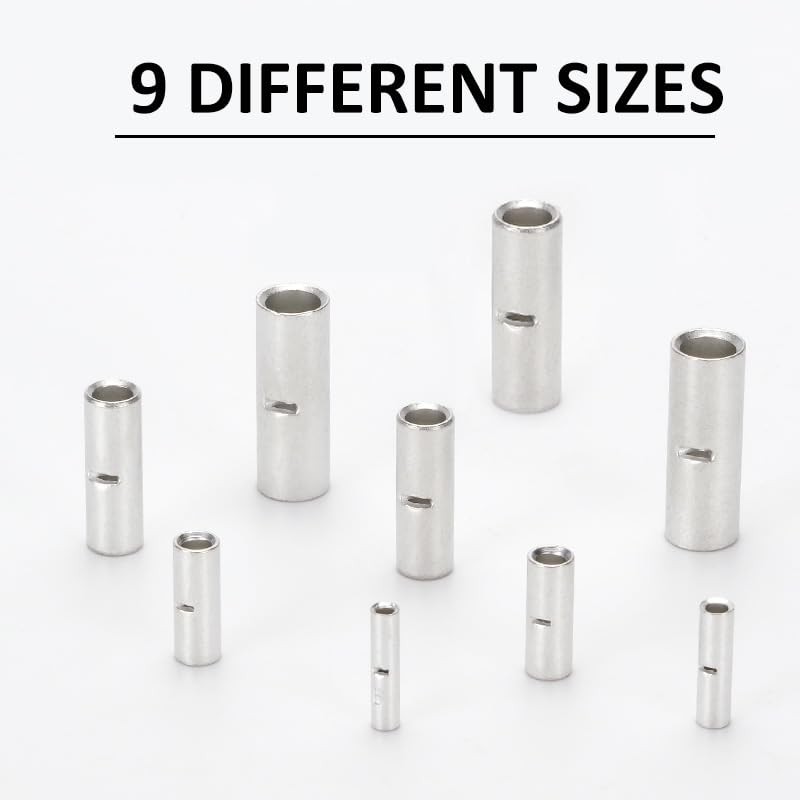 kuosbiu 100 PCS Non-Insulated Butt Connectors Kit, AWG 16-14 Wire