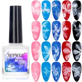 SUPWEE White Blooming Ink Nail Polish Marble Watercolor Ink Nail Painting Nail Blossom Flower Nail Art Design Manicure DIY Nail Design At Home 10ML(0.33FL OZ)