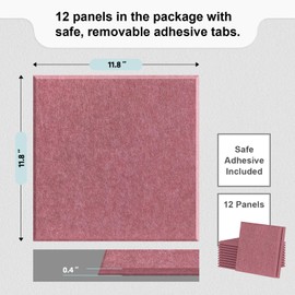 UMIACOUSTICS 12 PCS Acoustic Panels,11.8" x 11.8" x 0.35" Sound Proof Wall Panels, Sound Absorbing Panels and Cork Board for Office, Studio, Home Theater, Red