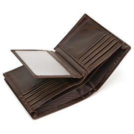 LUUFAN Genuine Leather Vertical Bifold Wallet, Short RFID Wallet with Multiple Card Slots, ID Window for Men and Women, Coin Credit Card Case, Wallet, Brown, 2803kf-brown, Casual