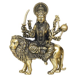 Shyam Antique Creation Brass Large Size Durga Maa Sitting On Lion Murti 6" Goddess Sherawali Maa Idol MATA Rani Statue for Navratri, Durga Puja Devi Ambe Pratima for Home Temple Puja Gifting Purpose