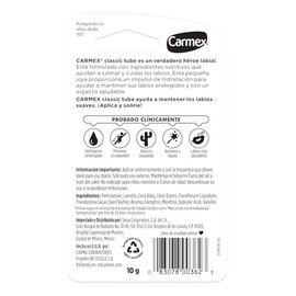 Carmex, Bálsamo Labial Hidratante Classic en Tubo, para Labios Secos y Agrietados, Protege y Suaviza, 10 gr