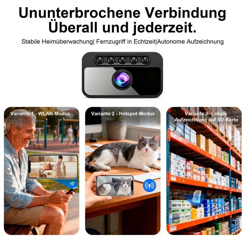 AOBOCAM Mini Camera, 4K HD WLAN Surveillance Camera Indoor