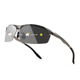 FEISEDY Polarized Photochromic Sunglasses Men UV400 Oval Square Small Alloy Half Rim Frame Lightweight Sports Cycling Fishing Driving B1087