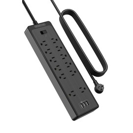 15 ft Extension Cord Flat Plug Surge Protector Power Strip with USB, NTONPOWER 12 Outlets Surge Protector Wall Mount, 2100 Joules, 1875W, 15A Circuit Breaker for Home Office Dorm Essentials, Black
