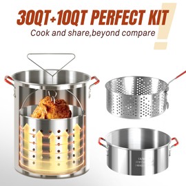Hidpriva 30QT Turkey Fryer & 10QT Fish Fryer Kit, Waterproof Cover & 12-inch Skimmer, 55,000BTU Propane Burner Stove, Aluminum Turkey Fryer Pot, Outdoor Deep Fryer, Crawfish Boiler with Basket