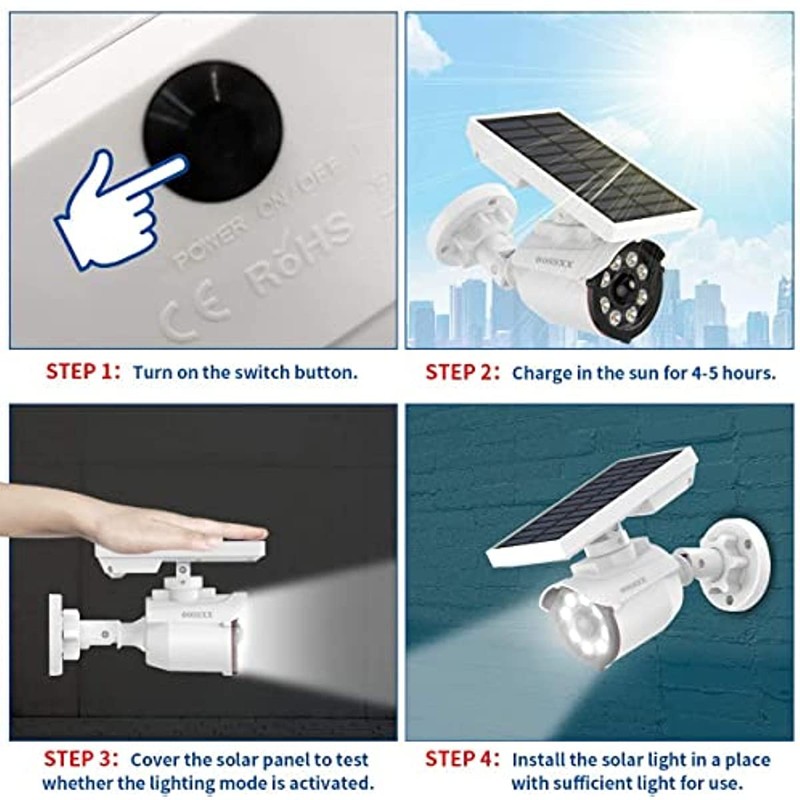 OOSSXX Solar Powered Outdoor Wireless Fake Camera Wire Free Solar