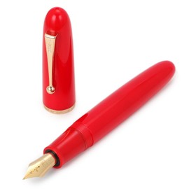 Jinhao 9019 Fountain Pen, Dadao Series #8 Heartbeat Medium Nib, Red Acrylic Barrel with Golden Clip Big Size Writing Pen