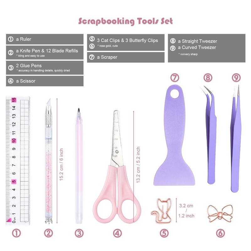 Arvakr Scrapbooking Tools, Scrapbook Supplies with Sticker Tweezers, Glue Pen