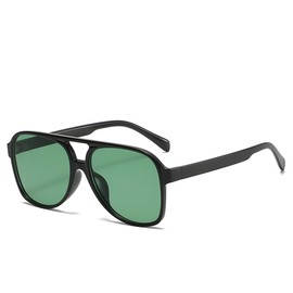 IKUVNA Vintage Aviator Sunglasses for Women Men 70s Glasses Retro Oversized Yellow Lens Shades (Black frame Green lens)