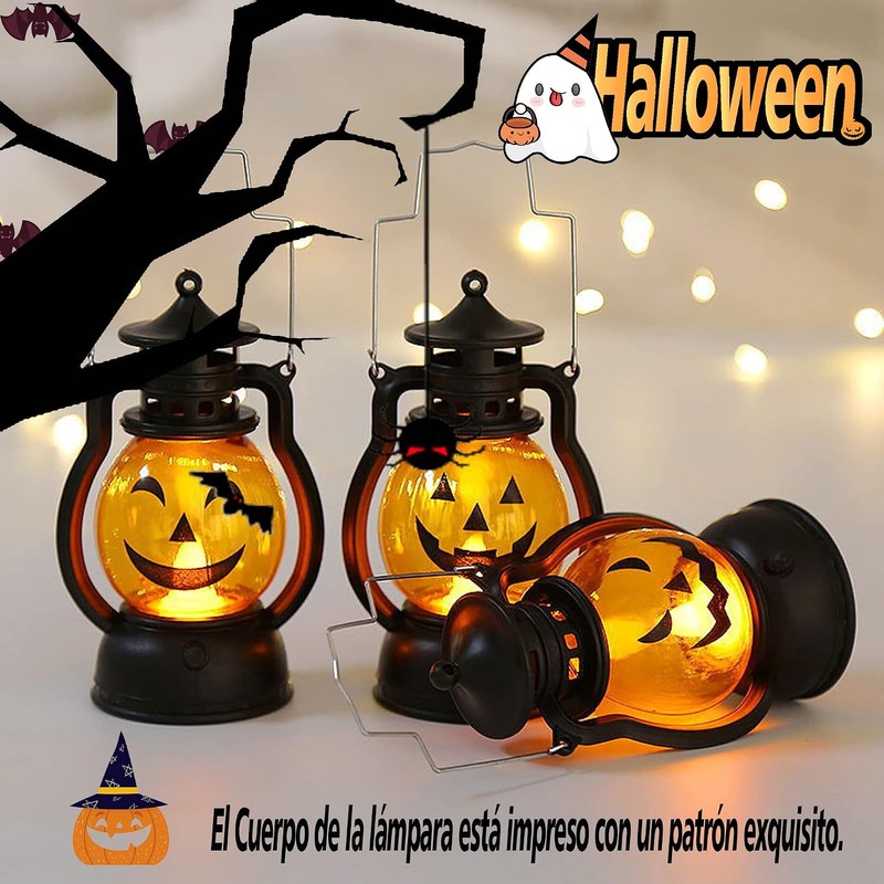 Linternas portátiles de Halloween,3 linternas de calabaza, lámparas retro de