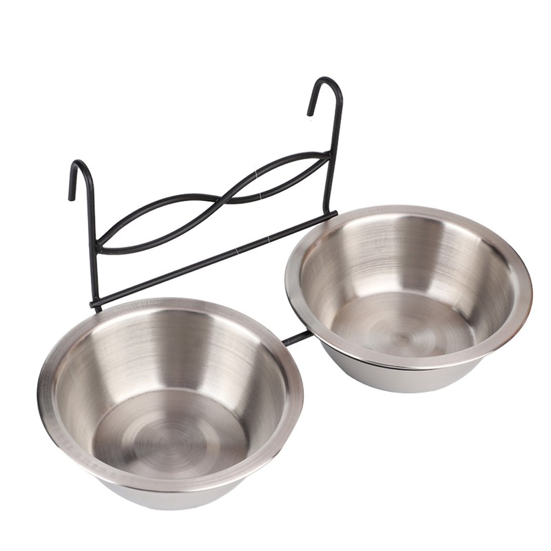 Stainless Steel Dual Hanging Food Water Bowl Feeder with Hook