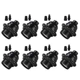 Black E26/ E27 Light Sockets, Retro Edison Lamp Holder with E26 Medium Screw, 200℃ Heat Resistant Standard Screw-in Lamp Socket for Vintage Edison Bulbs Pendant Lamp (8PACK)