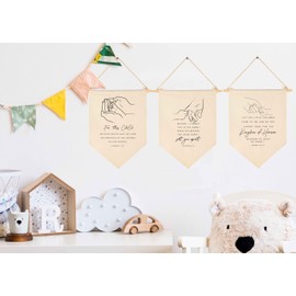 Scripture Flag Sign Gifts for Baby Newborn Boys Girls Kids-Christian Bible Verses Canvas Hanging Banner Wall Decor Gifts for Nursery Baby Room Playroom Front Door-for This Child-Set of 3