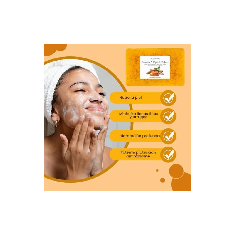 2PCS Jabón Turmeric Soap, Jabón De Ácido Kójico De Cúrcuma