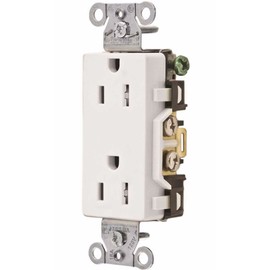 Hubbell DR15WHITR Receptacle Tamper Resistant, Deco Face, 15 amp, 125V, 5-15R, White
