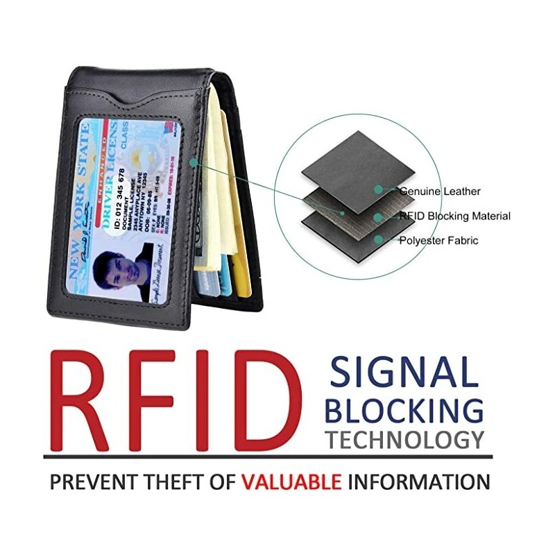 Kinzd Mens Slim Leather Front Pocket Wallet RFID Money Clip