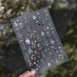 Christmas Nail Stickers Silver Decals with Design Christmas Hat Nail Decals Self Adhesive Xmas Tree Nails Stickers for Women Girls Kid Manicure Decoration 1 Sheet