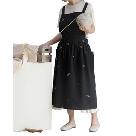 Nanxson Vintage Cotton Linen Long Apron Maid Costume Victorian Bib X Back Apron for Cooking Baking Cosplay CFL0009 Black-44