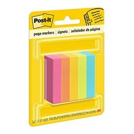 Post-it marcadores de página, colores surtidos, 1/2" x 2", 100 hojas/almohadilla, 5 almohadillas/paquete (670-5AN)