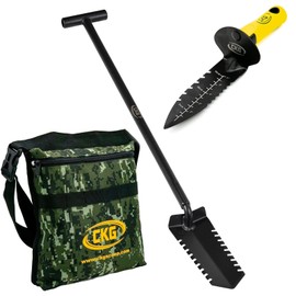 CKG Metal Detecting Shovel Tool, Heavy Duty Double Serrated Edge Digger - Digging Knife for Gardening Trowel Hunting Camping, Planting & Treasure Finds Pouch Bag, Set