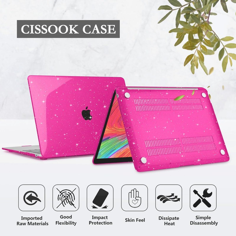 CISSOOK Rose Pink Glitter Case for MacBook Air 13 Inch