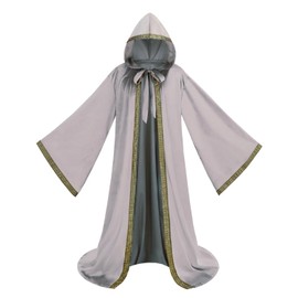 LMYOVE Wizard Robe Costume Grey Cloak with Hood Men, Mens Wizard Costumes Full Length Hooded Cape Lightgray