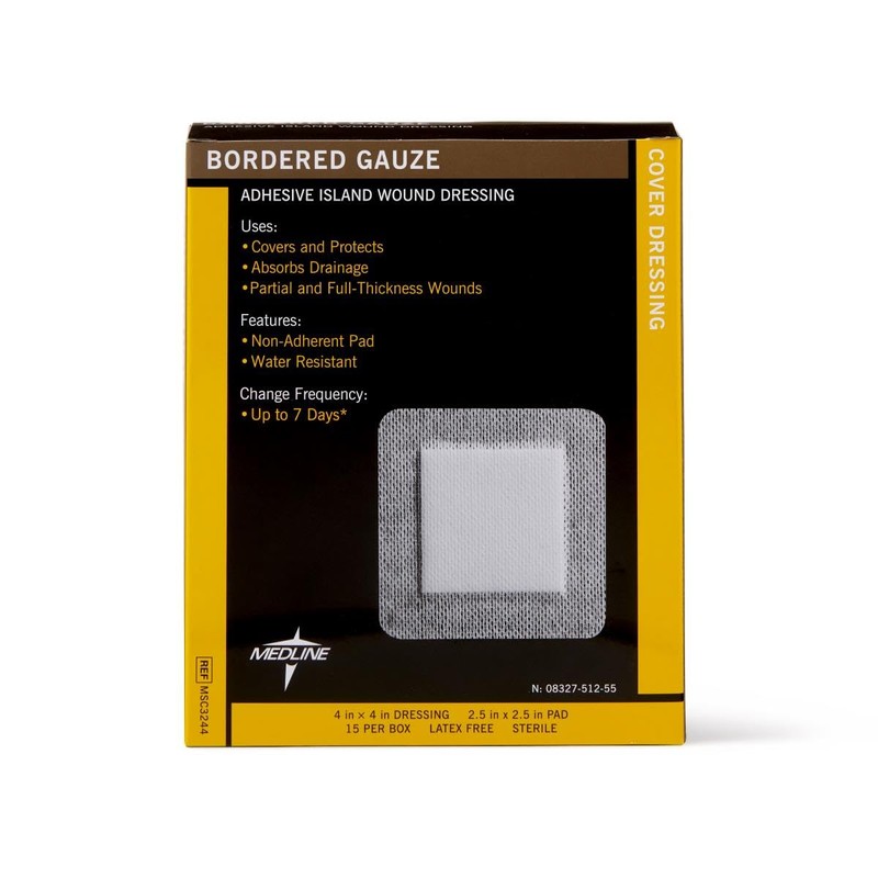 Medline Bordered Gauze, 4" x 4" Adhesive Island Wound Dressing,