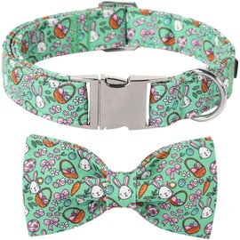 Lionet Paws Easter Dog Collar,Green Eggs Dog Collar for Large Dogs Bowtie, Adjustable Cotton Rabbit Bowtie Pet Collars for Medium Large Dogs