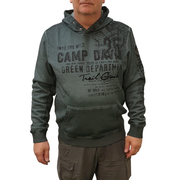 CAMP DAVID Men's Hoodie with Logo Prints in Used Look,