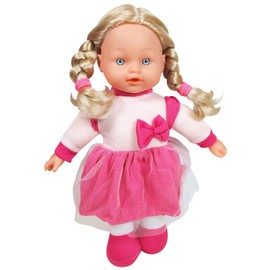 Lissi: 12" Doll Set: Stroller, Bed & Highchair - Blonde Hair - Pink-White-Animal - Feeding-Sleep-Travel Playset, Foldable Design, Kids-Toddlers Age 2+