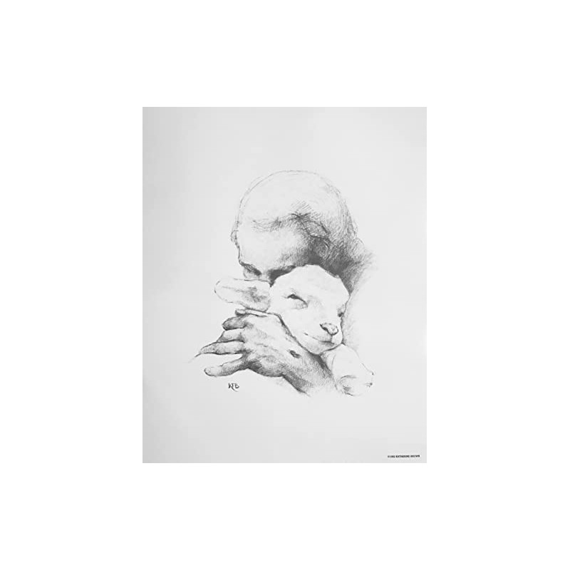 Jesus and the Lamb 11x14 Print on white textured paper