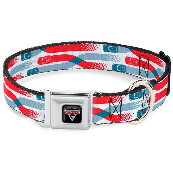 Buckle-Down DC-WDY360-L Seatbelt Dog Collar, Large, Cars 3 Cars Crossing White/Blues/Reds