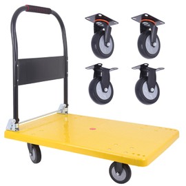 LFGUD Hand Cart 660 lbs, Push Cart Dolly Yellow, Capacity Platform Truck Foldable Platform Upgraded Heavy Duty Moving Cart with PU Wheels for Home Garden Warehouse Garage Workshops