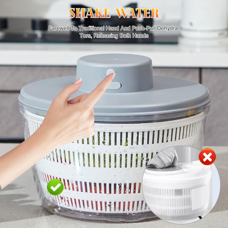 Salad Spinner Stainless Steel Large, Completely Automatic Salad Spinner for