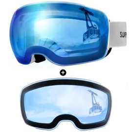 Supertrip Adult Ski Goggles, Interchangeable Lens Anti-Fog Snow Snowboard Goggles for Men Women Youth (White frame blue+Blue lens)