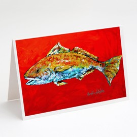 Caroline's Treasures Fish - Red Fish Red Head Greeting Cards Pack of 8 Blank Cards with Envelopes Whimsical A7 Size 5x7 Blank Note Cards