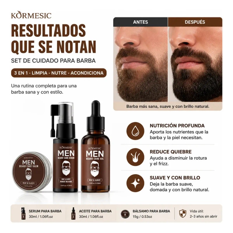 Kit 3 Piezas Crema Para Cuidado Personal Cabello Y Barba