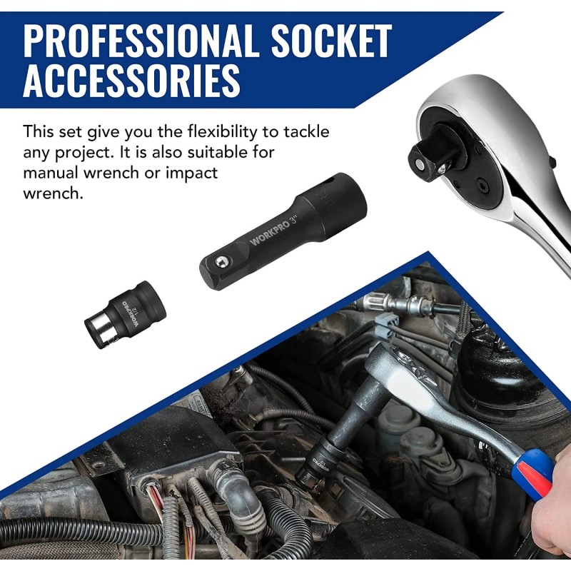WORKPRO 18-Piece 1/4" 3/8" & 1/2" Drive Impact Socket Extension